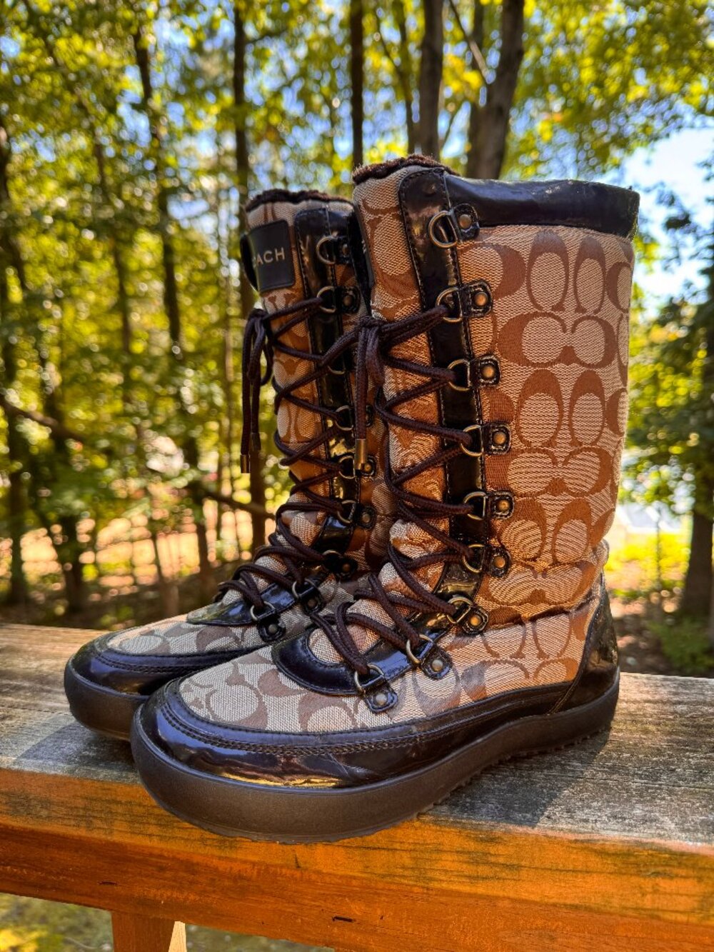 COACH PEGGY BOOTS LACE UP SNOW BOOTS MID CALF Y2K SIZE 9